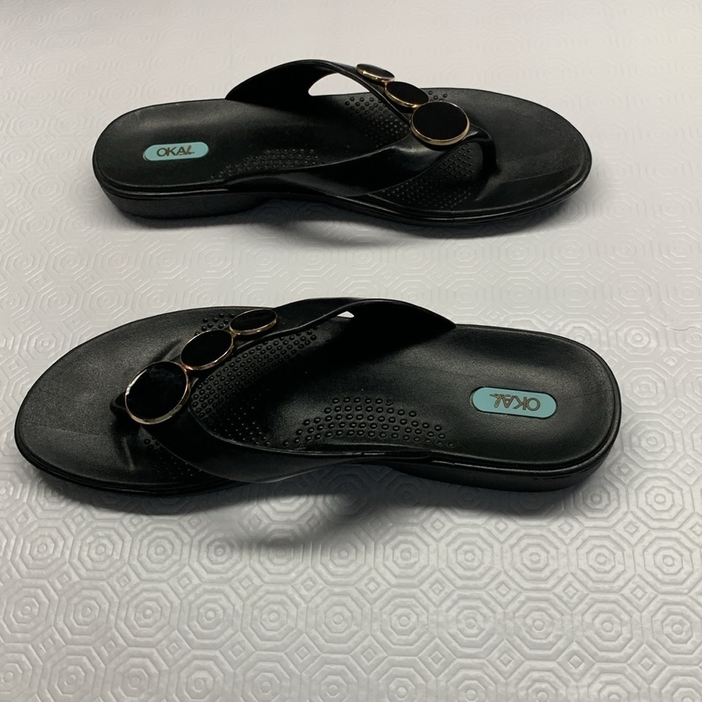 Oka-B Flip Flop Thong Sandals Black Size Large - Picture 2 of 10